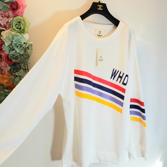 DUBGEE NWT White Graphic Print Pullover Sweater - Picture 6 of 13